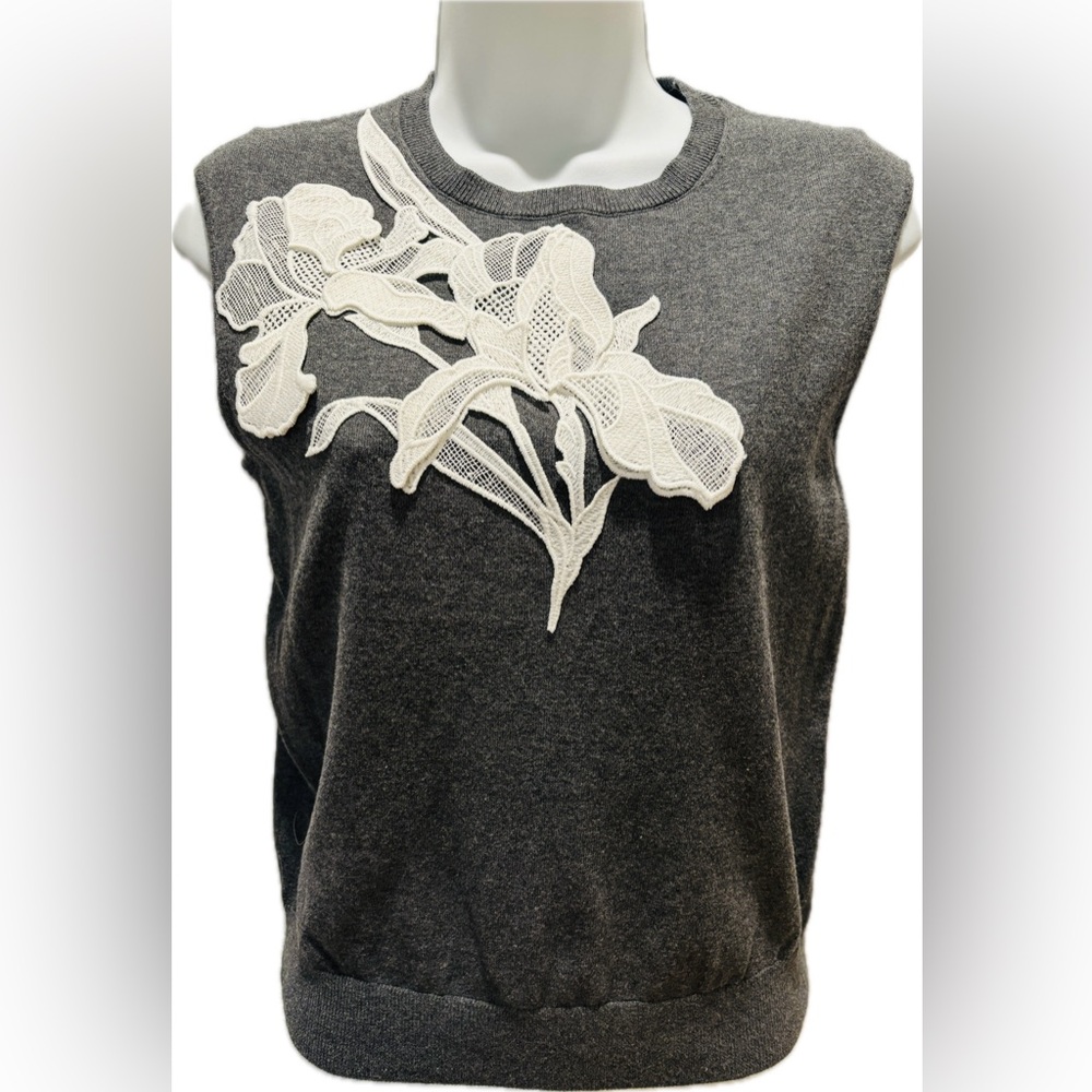 Ann Taylor Sleeveless Sweater with Lace Overlay